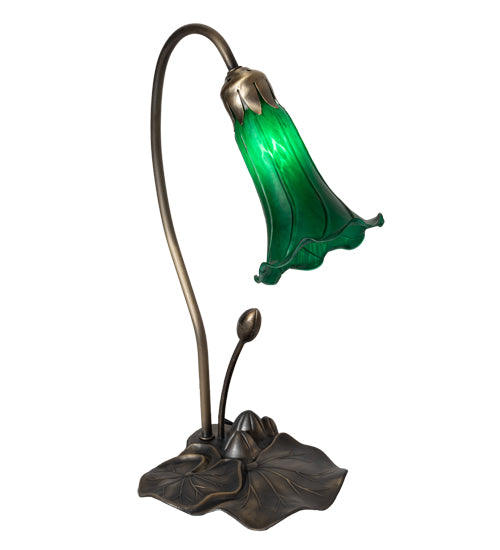 Meyda Lighting Tiffany Pond Lily 16" Mahogany Bronze Accent Table Lamp With Green Shade Glass