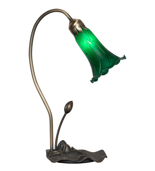 Meyda Lighting Tiffany Pond Lily 16" Mahogany Bronze Accent Table Lamp With Green Shade Glass