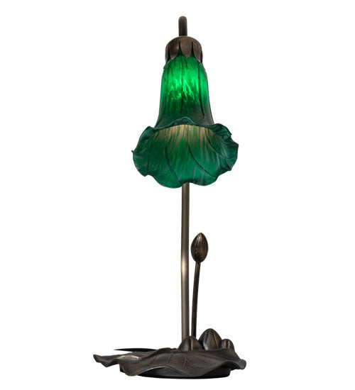 Meyda Lighting Tiffany Pond Lily 16" Mahogany Bronze Accent Table Lamp With Green Shade Glass