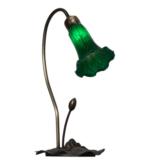 Meyda Lighting Tiffany Pond Lily 16" Mahogany Bronze Accent Table Lamp With Green Shade Glass