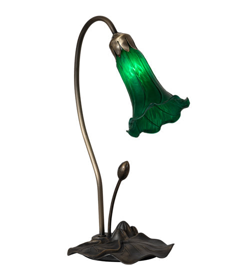 Meyda Lighting Tiffany Pond Lily 16" Mahogany Bronze Accent Table Lamp With Green Shade Glass