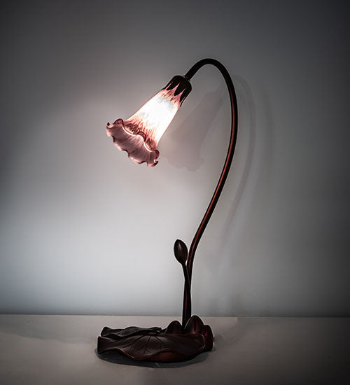 Meyda Lighting Tiffany Pond Lily 16" Mahogany Bronze Accent Table Lamp With Lavender Shade Glass