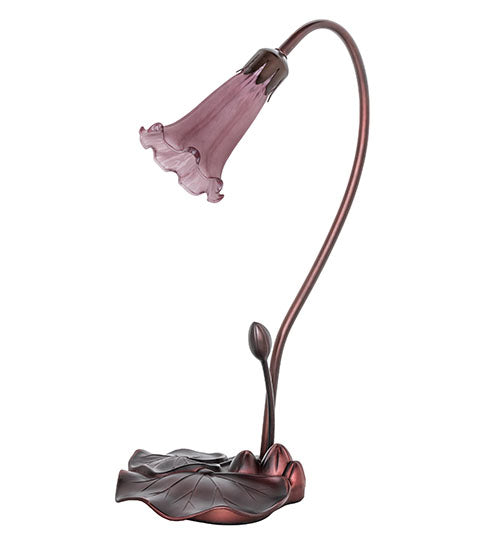 Meyda Lighting Tiffany Pond Lily 16" Mahogany Bronze Accent Table Lamp With Lavender Shade Glass