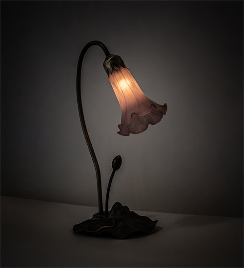 Meyda Lighting Tiffany Pond Lily 16" Mahogany Bronze Accent Table Lamp With Lavender Shade Glass