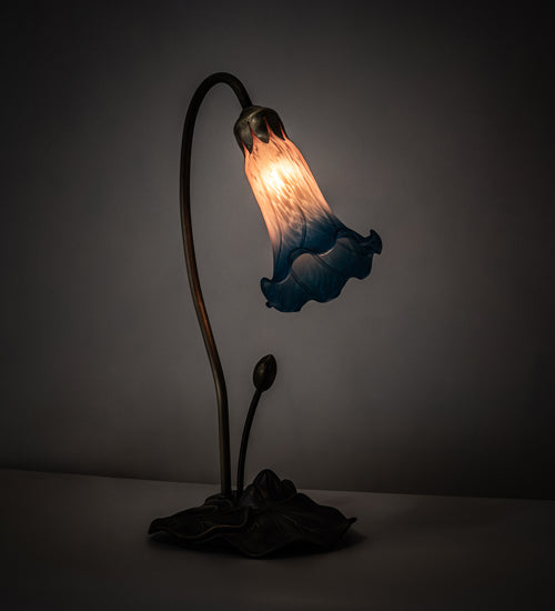 Meyda Lighting Tiffany Pond Lily 16" Mahogany Bronze Accent Table Lamp With Pink and Blue Shade Glass