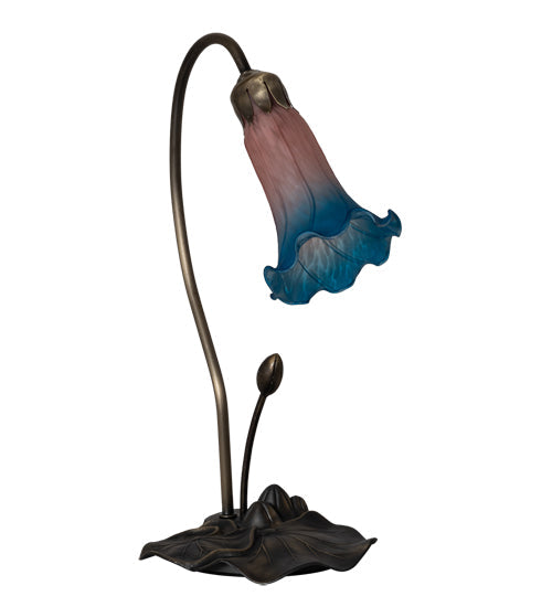 Meyda Lighting Tiffany Pond Lily 16" Mahogany Bronze Accent Table Lamp With Pink and Blue Shade Glass