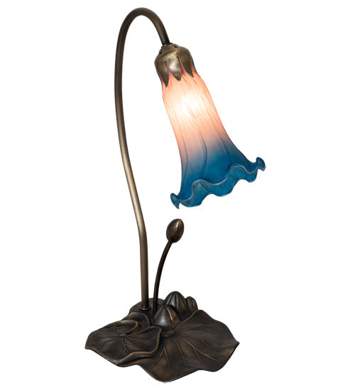 Meyda Lighting Tiffany Pond Lily 16" Mahogany Bronze Accent Table Lamp With Pink and Blue Shade Glass