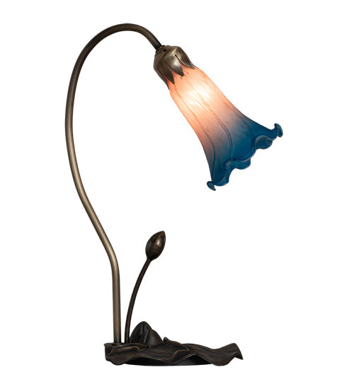 Meyda Lighting Tiffany Pond Lily 16" Mahogany Bronze Accent Table Lamp With Pink and Blue Shade Glass