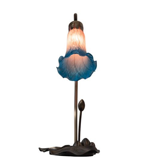 Meyda Lighting Tiffany Pond Lily 16" Mahogany Bronze Accent Table Lamp With Pink and Blue Shade Glass