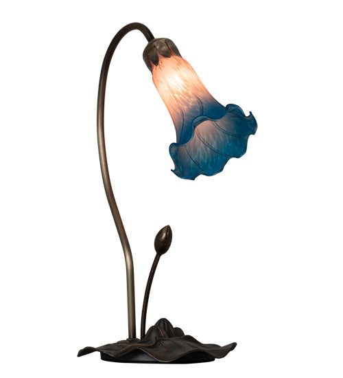 Meyda Lighting Tiffany Pond Lily 16" Mahogany Bronze Accent Table Lamp With Pink and Blue Shade Glass