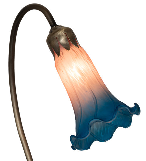 Meyda Lighting Tiffany Pond Lily 16" Mahogany Bronze Accent Table Lamp With Pink and Blue Shade Glass