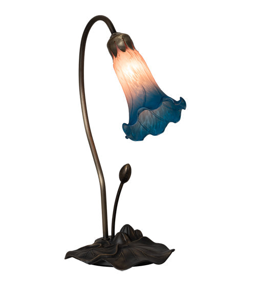 Meyda Lighting Tiffany Pond Lily 16" Mahogany Bronze Accent Table Lamp With Pink and Blue Shade Glass