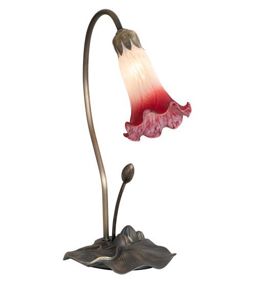 Meyda Lighting Tiffany Pond Lily 16" Mahogany Bronze Accent Table Lamp With Pink and White Shade Glass