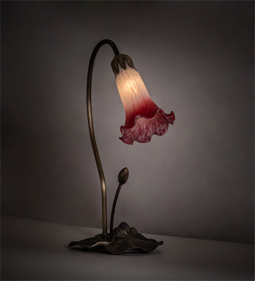 Meyda Lighting Tiffany Pond Lily 16" Mahogany Bronze Accent Table Lamp With Pink and White Shade Glass