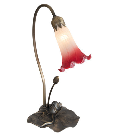 Meyda Lighting Tiffany Pond Lily 16" Mahogany Bronze Accent Table Lamp With Pink and White Shade Glass
