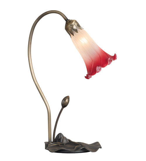 Meyda Lighting Tiffany Pond Lily 16" Mahogany Bronze Accent Table Lamp With Pink and White Shade Glass