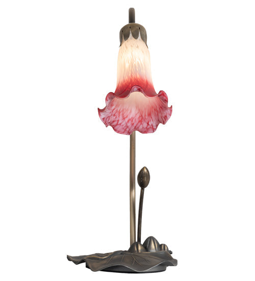 Meyda Lighting Tiffany Pond Lily 16" Mahogany Bronze Accent Table Lamp With Pink and White Shade Glass