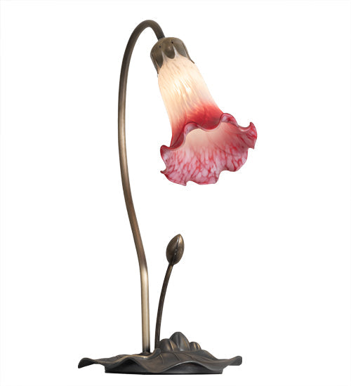 Meyda Lighting Tiffany Pond Lily 16" Mahogany Bronze Accent Table Lamp With Pink and White Shade Glass