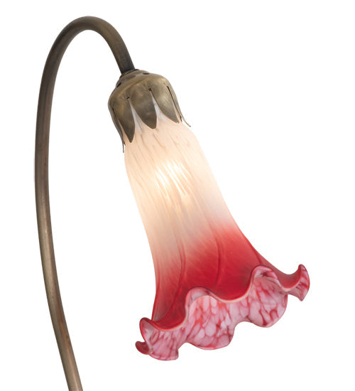 Meyda Lighting Tiffany Pond Lily 16" Mahogany Bronze Accent Table Lamp With Pink and White Shade Glass