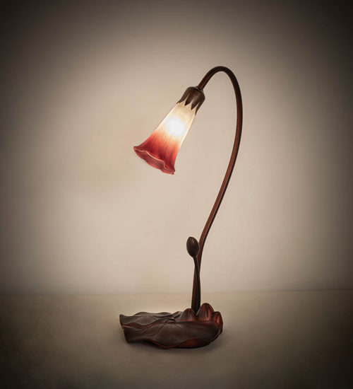 Meyda Lighting Tiffany Pond Lily 16" Mahogany Bronze Accent Table Lamp With Pink and White Shade Glass