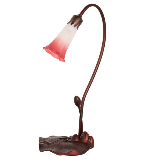 Meyda Lighting Tiffany Pond Lily 16" Mahogany Bronze Accent Table Lamp With Pink and White Shade Glass