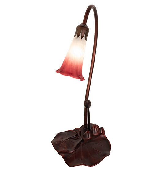 Meyda Lighting Tiffany Pond Lily 16" Mahogany Bronze Accent Table Lamp With Pink and White Shade Glass