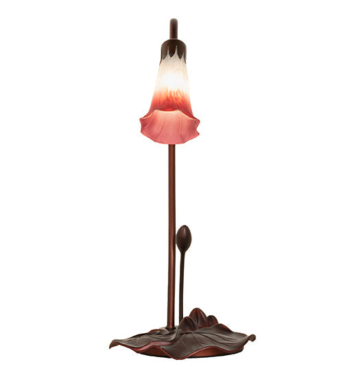 Meyda Lighting Tiffany Pond Lily 16" Mahogany Bronze Accent Table Lamp With Pink and White Shade Glass