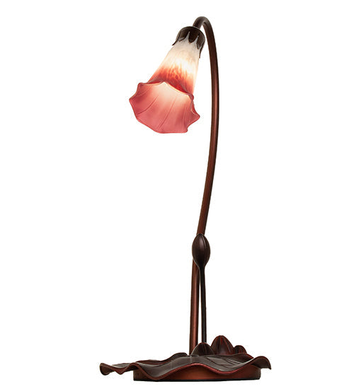 Meyda Lighting Tiffany Pond Lily 16" Mahogany Bronze Accent Table Lamp With Pink and White Shade Glass