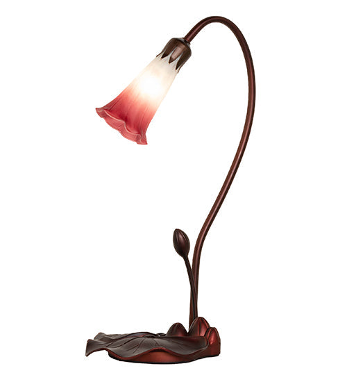 Meyda Lighting Tiffany Pond Lily 16" Mahogany Bronze Accent Table Lamp With Pink and White Shade Glass