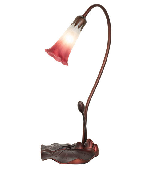 Meyda Lighting Tiffany Pond Lily 16" Mahogany Bronze Accent Table Lamp With Pink and White Shade Glass