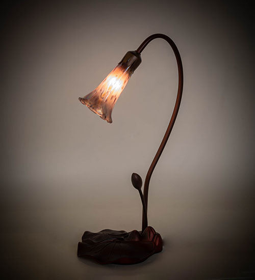 Meyda Lighting Tiffany Pond Lily 16" Mahogany Bronze Accent Table Lamp With Purple Iridescent Shade Glass