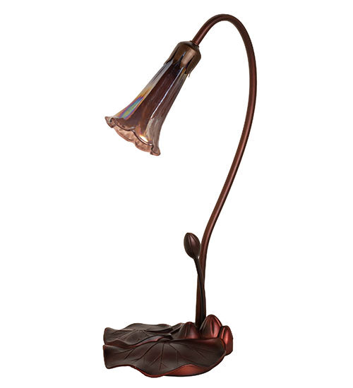 Meyda Lighting Tiffany Pond Lily 16" Mahogany Bronze Accent Table Lamp With Purple Iridescent Shade Glass