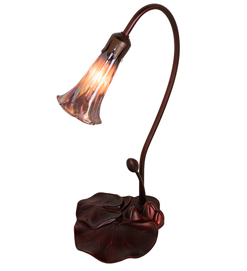 Meyda Lighting Tiffany Pond Lily 16" Mahogany Bronze Accent Table Lamp With Purple Iridescent Shade Glass
