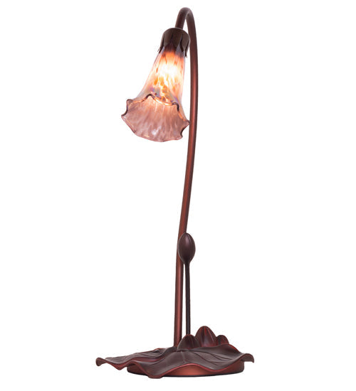 Meyda Lighting Tiffany Pond Lily 16" Mahogany Bronze Accent Table Lamp With Purple Iridescent Shade Glass
