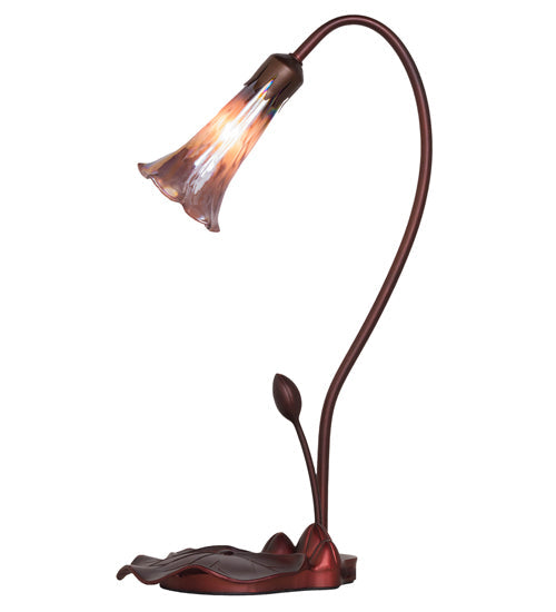 Meyda Lighting Tiffany Pond Lily 16" Mahogany Bronze Accent Table Lamp With Purple Iridescent Shade Glass