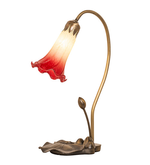 Meyda Lighting Tiffany Pond Lily 16" Mahogany Bronze Accent Table Lamp With Red & Green Shade Glass