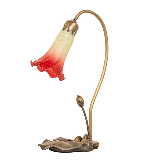 Meyda Lighting Tiffany Pond Lily 16" Mahogany Bronze Accent Table Lamp With Red & Green Shade Glass