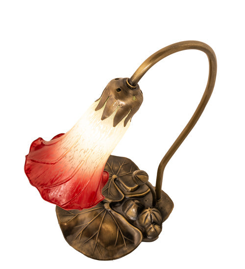 Meyda Lighting Tiffany Pond Lily 16" Mahogany Bronze Accent Table Lamp With Red & Green Shade Glass