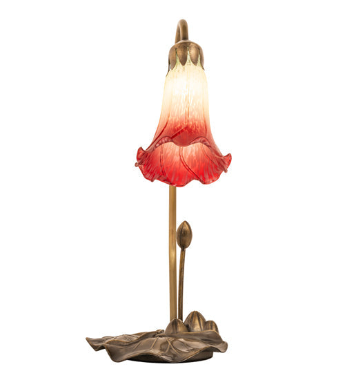 Meyda Lighting Tiffany Pond Lily 16" Mahogany Bronze Accent Table Lamp With Red & Green Shade Glass