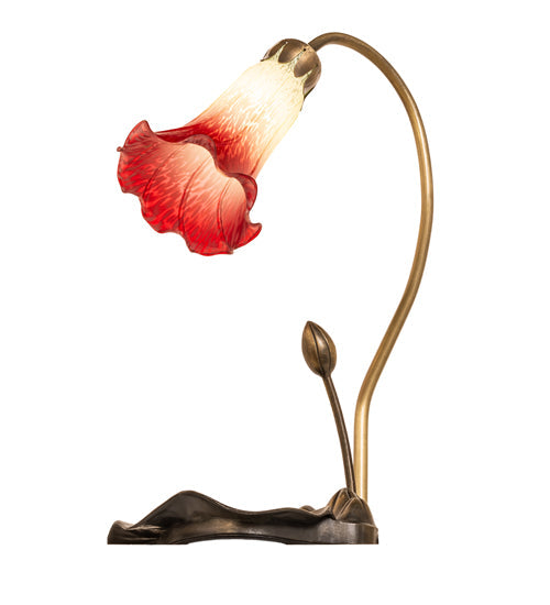 Meyda Lighting Tiffany Pond Lily 16" Mahogany Bronze Accent Table Lamp With Red & Green Shade Glass