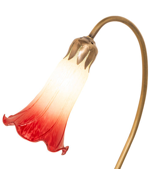 Meyda Lighting Tiffany Pond Lily 16" Mahogany Bronze Accent Table Lamp With Red & Green Shade Glass