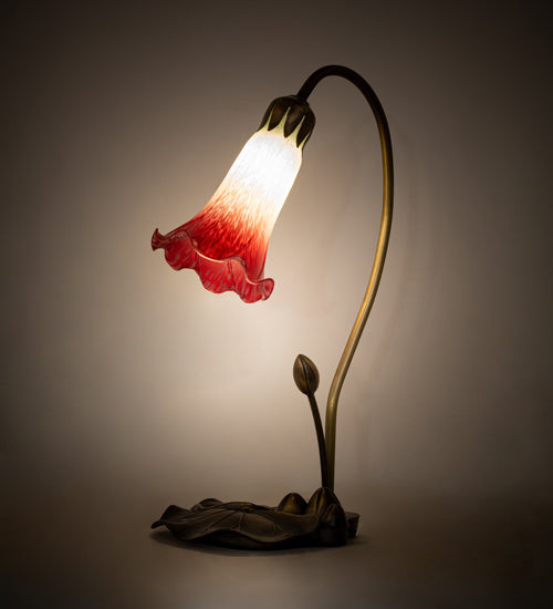 Meyda Lighting Tiffany Pond Lily 16" Mahogany Bronze Accent Table Lamp With Red & Green Shade Glass