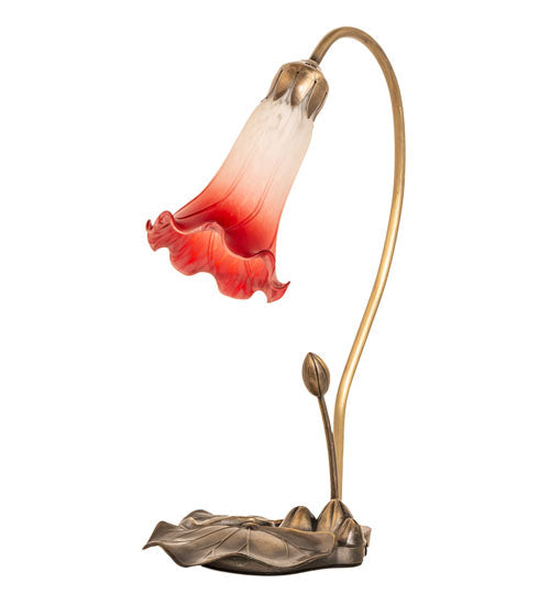 Meyda Lighting Tiffany Pond Lily 16" Mahogany Bronze Accent Table Lamp With Red & White Shade Glass