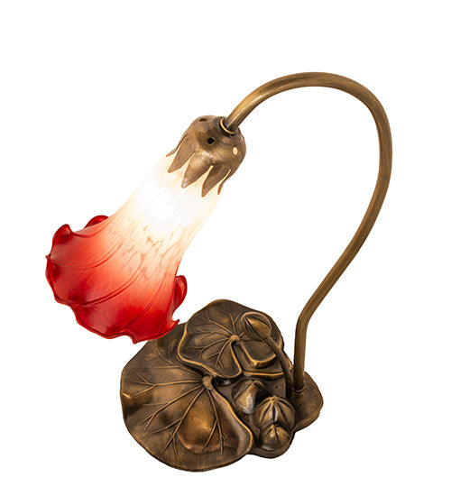 Meyda Lighting Tiffany Pond Lily 16" Mahogany Bronze Accent Table Lamp With Red & White Shade Glass