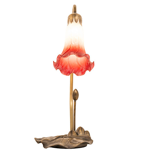 Meyda Lighting Tiffany Pond Lily 16" Mahogany Bronze Accent Table Lamp With Red & White Shade Glass