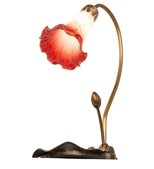 Meyda Lighting Tiffany Pond Lily 16" Mahogany Bronze Accent Table Lamp With Red & White Shade Glass