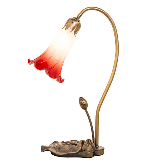 Meyda Lighting Tiffany Pond Lily 16" Mahogany Bronze Accent Table Lamp With Red & White Shade Glass