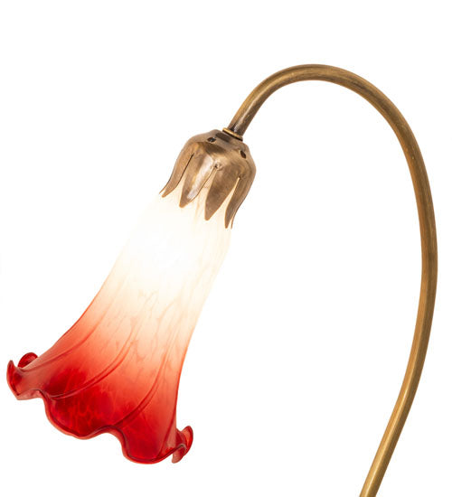 Meyda Lighting Tiffany Pond Lily 16" Mahogany Bronze Accent Table Lamp With Red & White Shade Glass