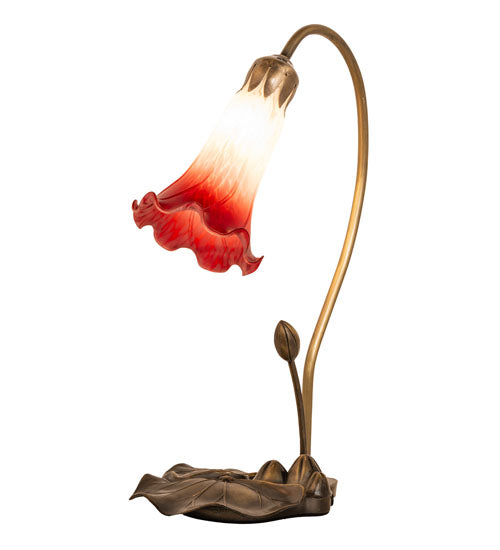Meyda Lighting Tiffany Pond Lily 16" Mahogany Bronze Accent Table Lamp With Red & White Shade Glass