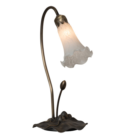 Meyda Lighting Tiffany Pond Lily 16" Mahogany Bronze Accent Table Lamp With White Shade Glass
